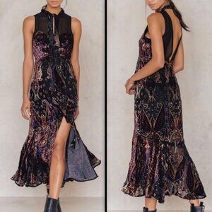 NWT FREE PEOPLE Hands to Hold Velvet Burnout Maxi Dress Size 12 / XL $248